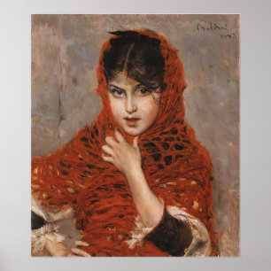 Boldini – 赤いショールの女の子 ポスター