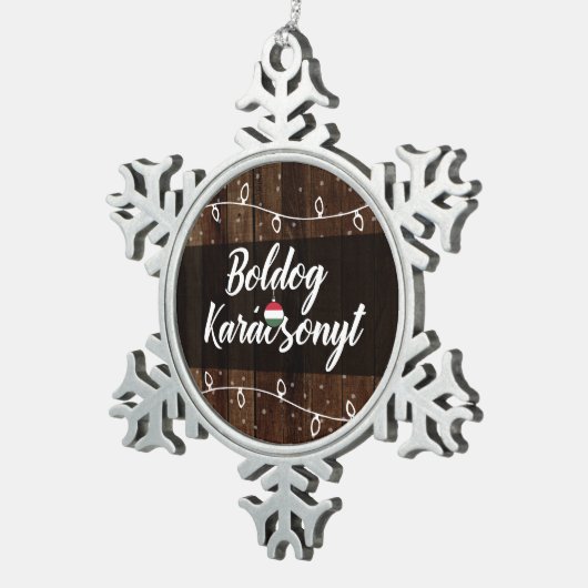 Boldog Karácsonytのハンガリーのメリークリスマス スノーフレークピューターオーナメント (右)