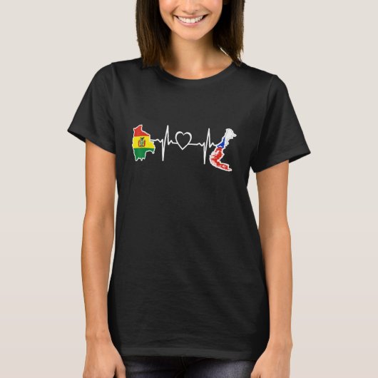 Bolivia Chili Flag Bolivian Chilean Heartbeat Tシャツ (正面)