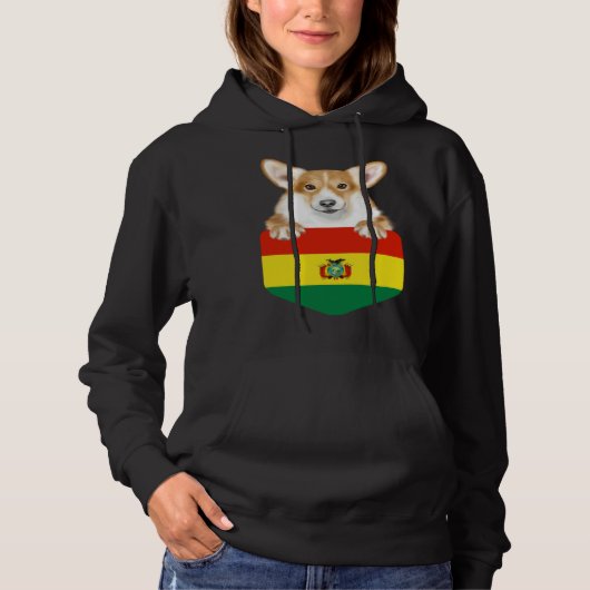 Bolivia Flag Pembroke Welsh Corgi Dog In Pocket パーカ (正面)