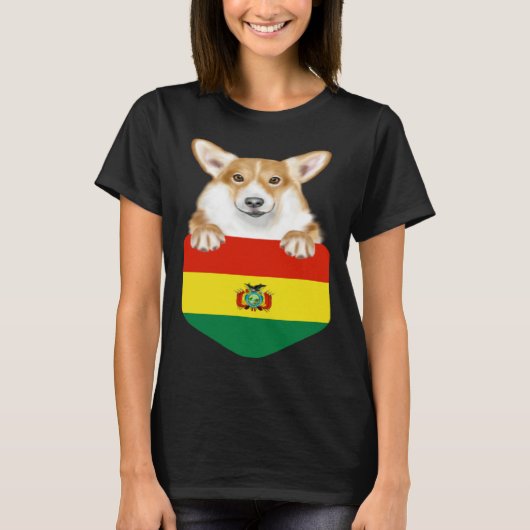 Bolivia Flag Pembroke Welsh Corgi Dog In Pocket Tシャツ (正面)