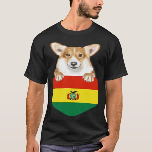 Bolivia Flag Pembroke Welsh Corgi Dog In Pocket Tシャツ (正面)