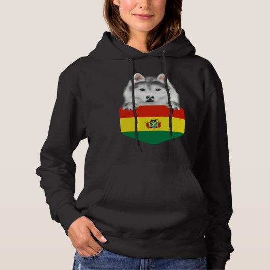 Bolivia Flag Siberian Husky Dog In Pocket パーカ (正面)