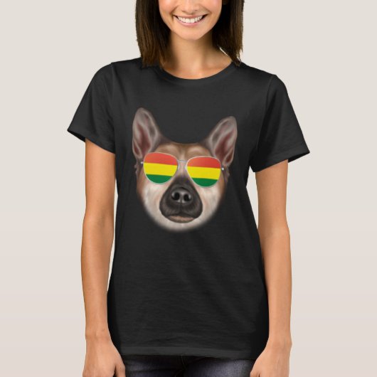Bolivian Flag Norwegian Buhund Dog Bolivia Pocket Tシャツ (正面)