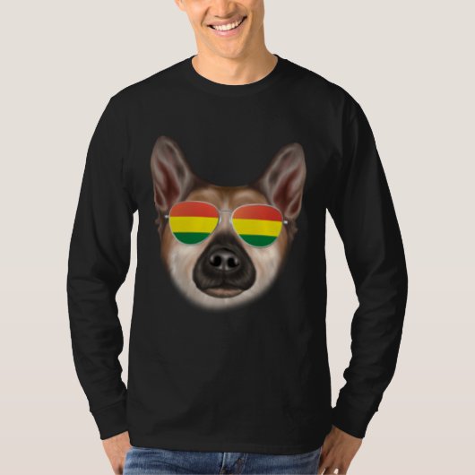 Bolivian Flag Norwegian Buhund Dog Bolivia Pocket Tシャツ (正面)