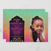 Bollywoodのアラビアンナイトの誕生日の招待状カード 招待状 (正面/裏面)