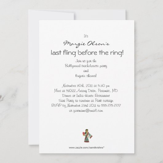 Bollywoodのバチェロレッテの招待 招待状 (裏面)