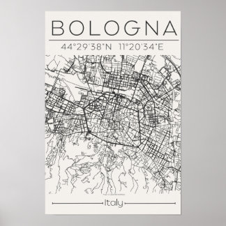 Bologna City Map Poster Modern Minimal Urban art  ポスター