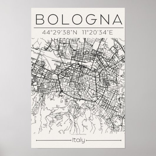 Bologna City Map Poster Modern Minimal Urban art  ポスター (正面)
