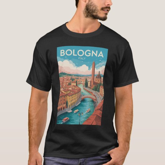 Bologna Italy Illustration Travel Art Vintage Tシャツ (正面)
