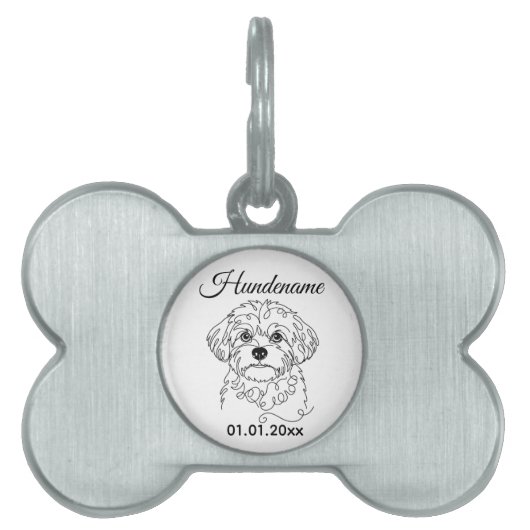 Bolonka Zwetna Line Art Personalized Tag ペットネームタグ (正面)
