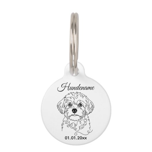 Bolonka Zwetna Line Art Personalized Tag ペット ネームタグ (正面)
