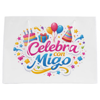 Bolsa de Regalo con Diseño “Celebra Conmigo” | Emp ラージペーパーバッグ