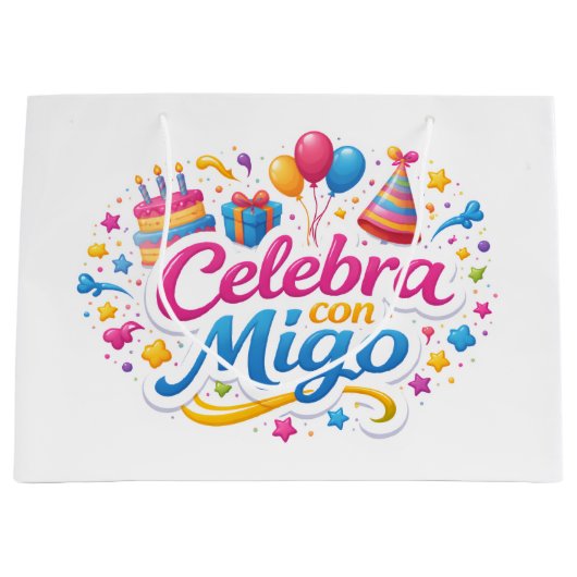 Bolsa de Regalo con Diseño “Celebra Conmigo” | Emp ラージペーパーバッグ (正面)