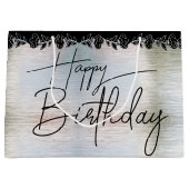Bolsa de regalo plateada con flores para cumple ラージペーパーバッグ (正面)