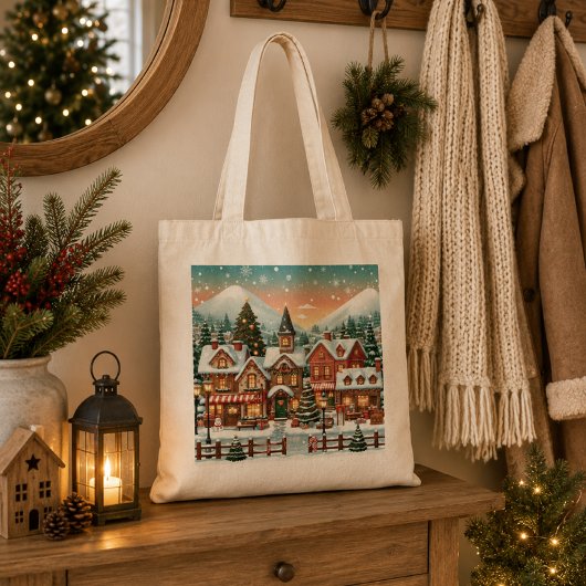 Bolsa de tela con paisaje navideño トートバッグ