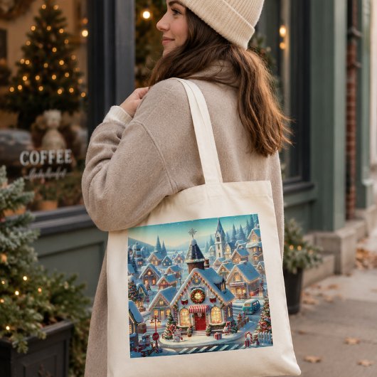 Bolsa de tela con paisaje navideño トートバッグ