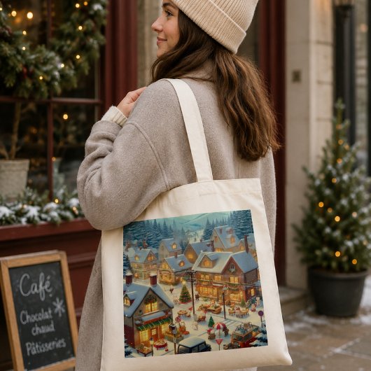 Bolsa de tela con paisaje navideño トートバッグ