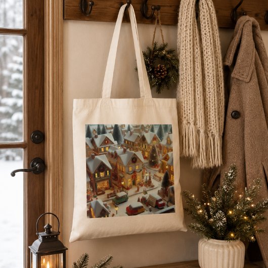 Bolsa de tela con paisaje navideño トートバッグ
