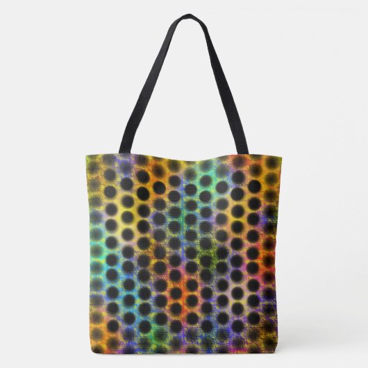 Bolsa em cores com bolinhas pretas e riscos. トートバッグ (裏面)