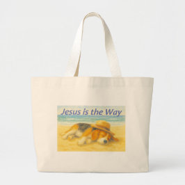 Bolsa tela Beach with a Hat - "Jesus is the Way" ラージトートバッグ