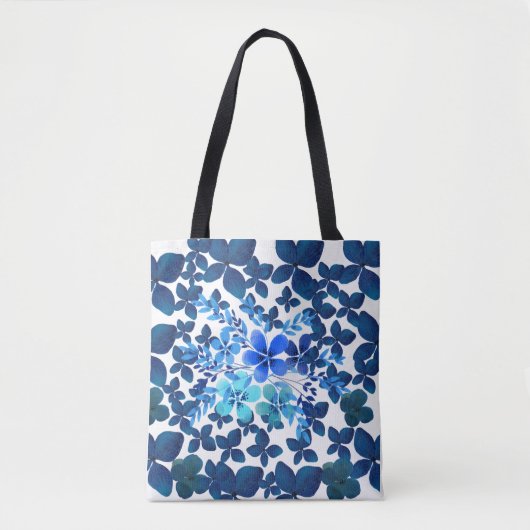 BOLSO DE TELA AZUL CON FLORES トートバッグ (正面)