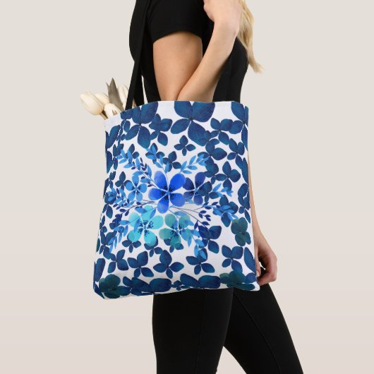 BOLSO DE TELA AZUL CON FLORES トートバッグ (クローズアップ)