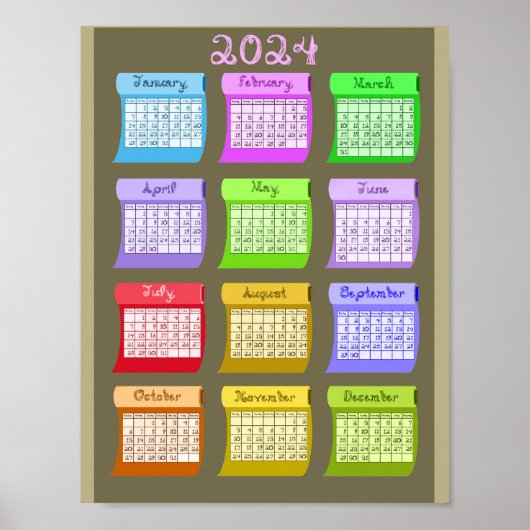 Bolts of Fabricフォント2024カレンダー印刷可能 ポスター (正面)
