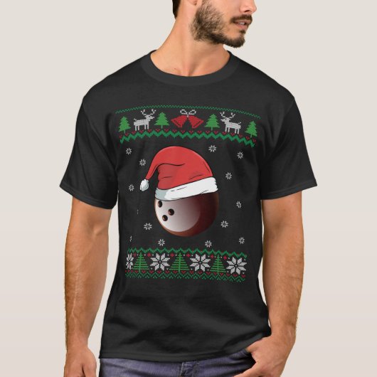 Bolwing Ball Santa Hat Bowler Bowling Team Ugly Ch Tシャツ (正面)