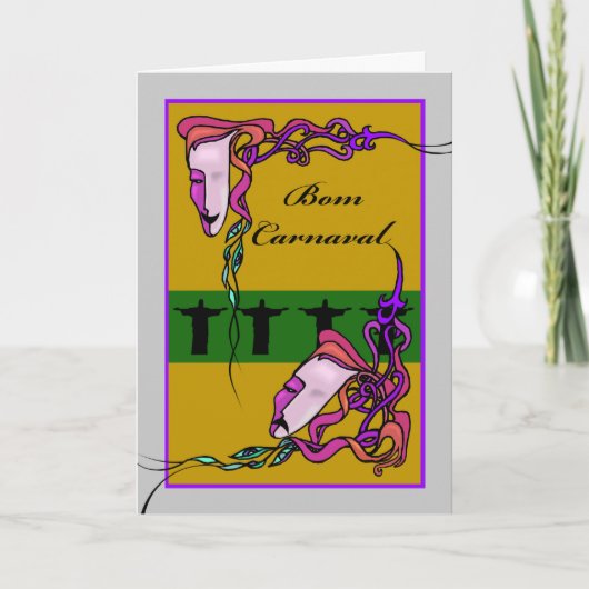 Bom Carnaval、ポルトガル語のハッピーカーニバル、マスク カード (正面)