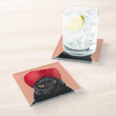 Bombay Cat Wearing A Turban ガラスコースター (アングル)