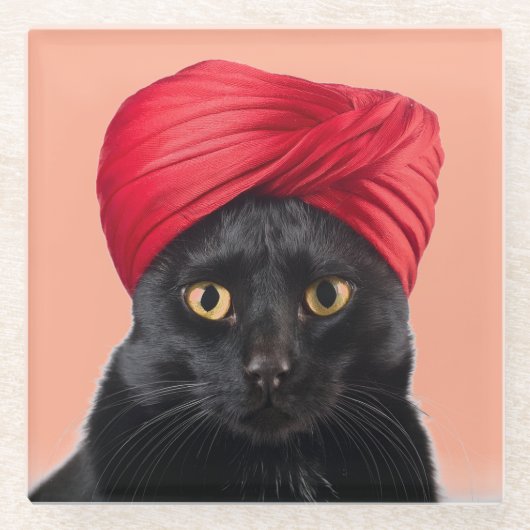 Bombay Cat Wearing A Turban ガラスコースター (正面)