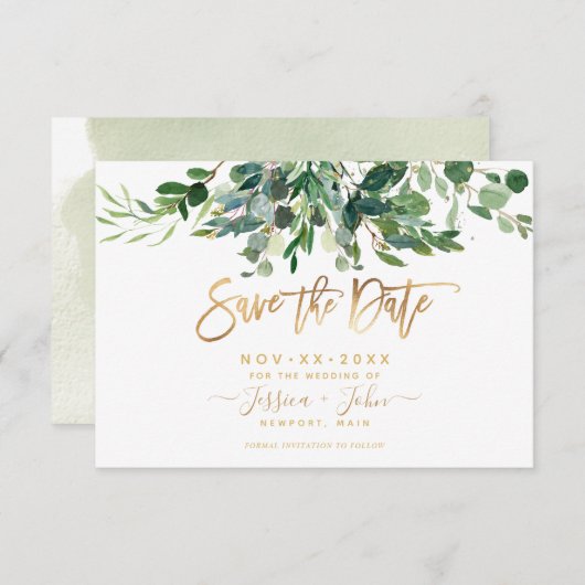 Bombino Elegant Lush Greenery Gum Eucalyptus 招待状 (正面/裏面)