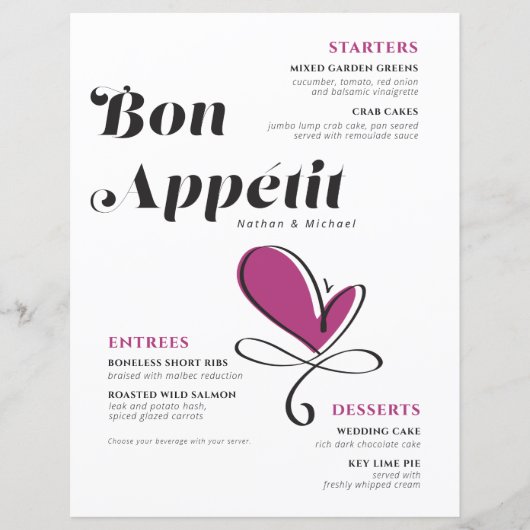 Bon Appetitの結婚ディナーメニュー (正面)