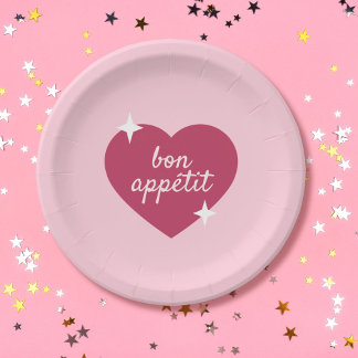 Bon Appetit ピンク ガレンティーンズデーパーティー紙皿 ペーパープレート