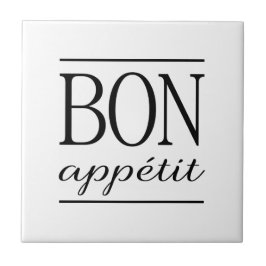 BON APPETIT ブラック＆ホワイト キッチンタイポグラフィー 引用句 タイル