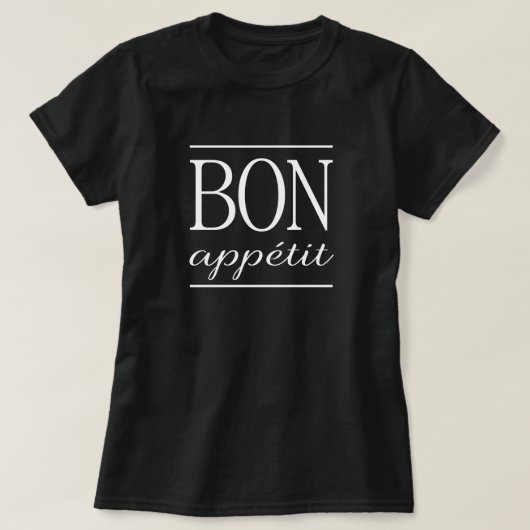 BON APPETIT ホワイトタイポグラフィー引用文プリント Tシャツ (デザイン正面)