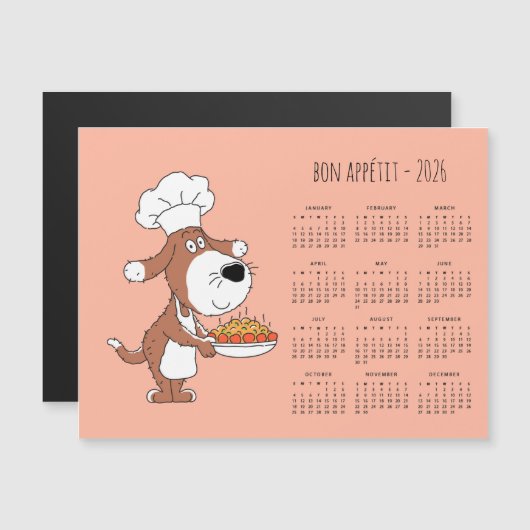 Bon Appétit Cartoon Chef Cook Dog Calendar 2026 (正面/裏面)