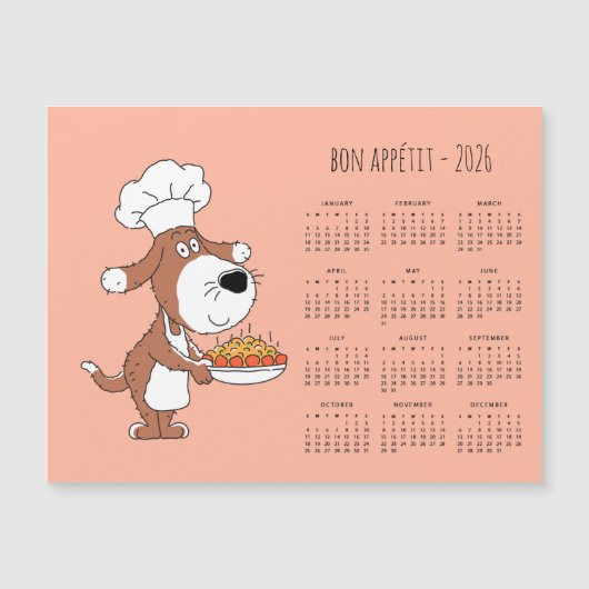 Bon Appétit Cartoon Chef Cook Dog Calendar 2026 (正面)