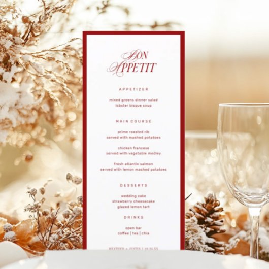 Bon Appetit Classic Elegant Red Wedding メニュー