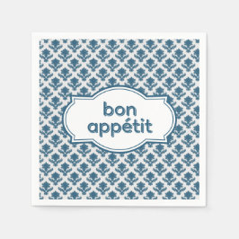Bon Appetit Elegant French Tapestry Blue White スタンダードカクテルナプキン