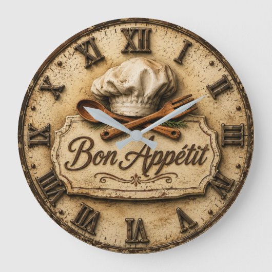 Bon Appétit French Country Chef Kitchen ラージ壁時計 (正面)