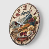 Bon Appétit French Paris Wine & Cheese Rustic Café ラージ壁時計 (傾斜)