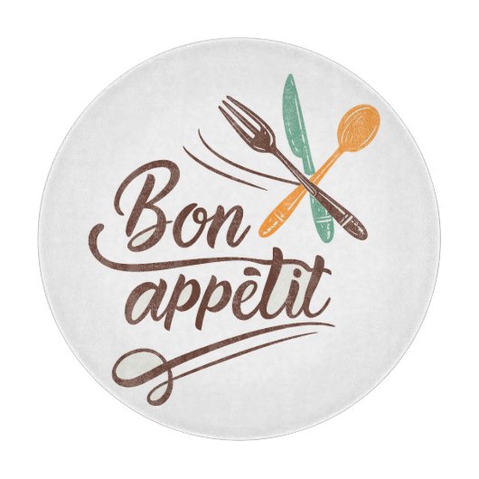 Bon Appétit Kitchen Decor Cutlery Illustration カッティングボード (正面)