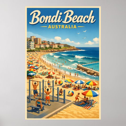 Bondi Beach Australia - Vintage Travel Poster ポスター (正面)
