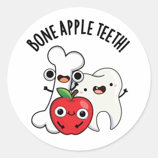 Bone Apple Teeth Funny Bona Appetit Pun  ラウンドシール (正面)