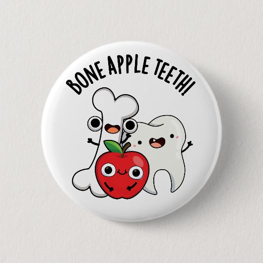 Bone Apple Teeth Funny Bona Appetit Pun  缶バッジ (正面)