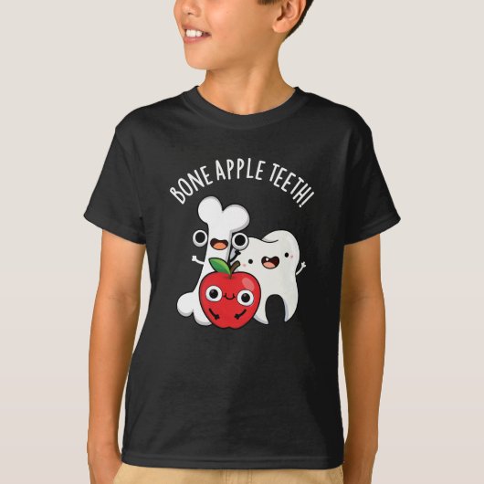 Bone Apple Teeth Funny Bona Appetit Pun Dark BG Tシャツ (正面)
