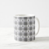 Bone Cancer Awareness Plaid Gray Ribbon コーヒーマグカップ (正面右)