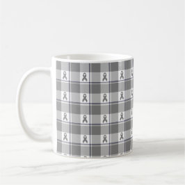 Bone Cancer Awareness Plaid Gray Ribbon コーヒーマグカップ